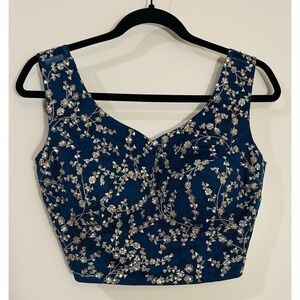 Sani Crop Top Blue Large Embroidered